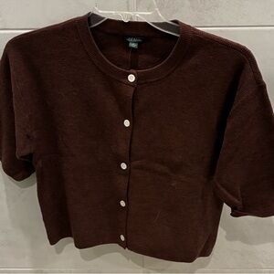 Wild Fable Short Sleeve ribbed Cardigan Brown Size Small Button Front NWT